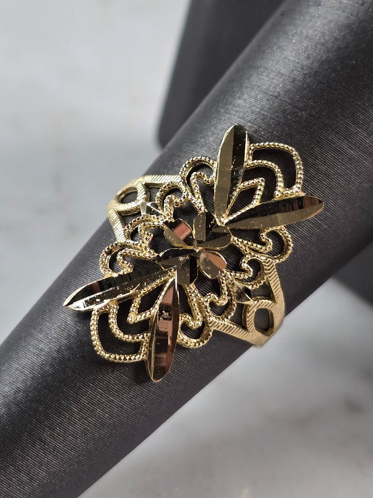 Womens 10k Yellow Gold Modernist Filigree Ring 1.6g E1694